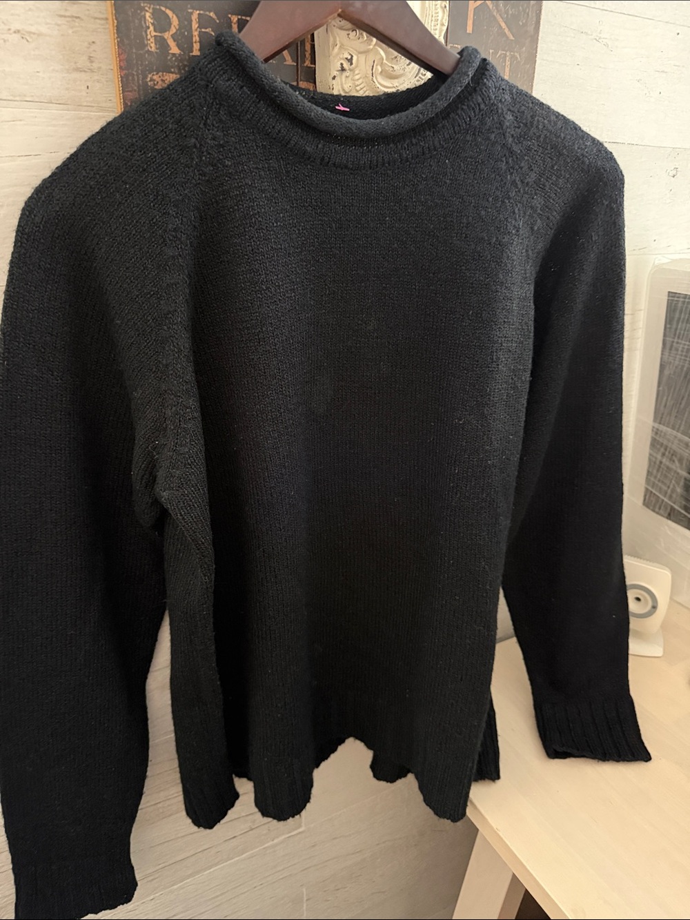 Basic Editions Vintage Black Crewneck Sweater - Soft Knit Acrylic Ribbed Hem